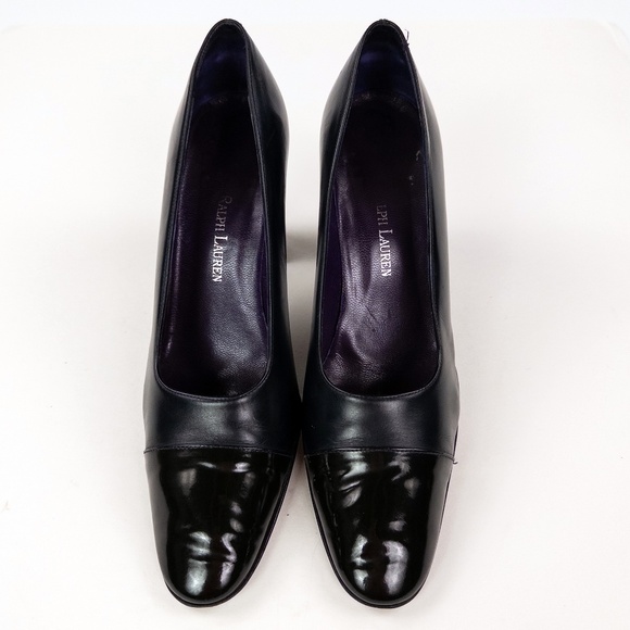 Ralph Lauren Purple Label Navy Cap Toe Block Heel Pumps Heels - Picture 3 of 7